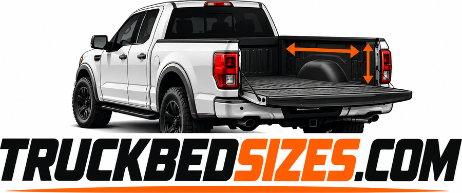 TruckBedSizes.com logo: pickup truck with bed dimensions